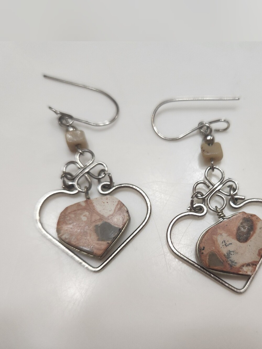 Handcrafted Natural Jasper Heart Wire Wrapped Earrings – Earthy Boho Style